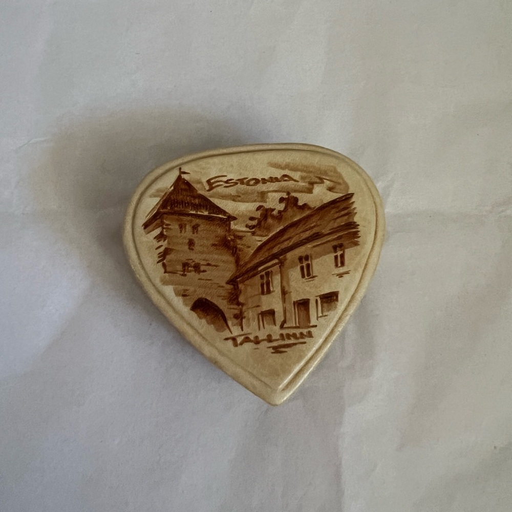 Vintage Tallinn Estonia Heart Trinket Box Leather Wrapped Kästitöö